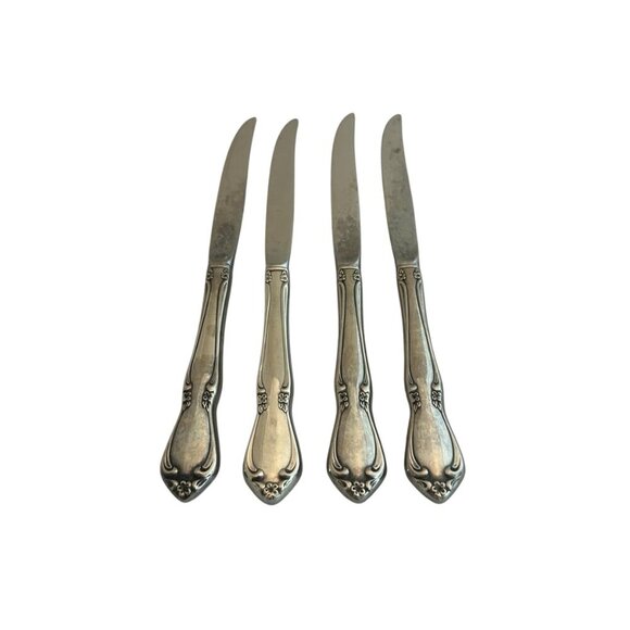 Oneidacraft Deluxe Stainless Flatware Set Chateau Floral 4 Steak Meat Knives - Picture 5 of 7